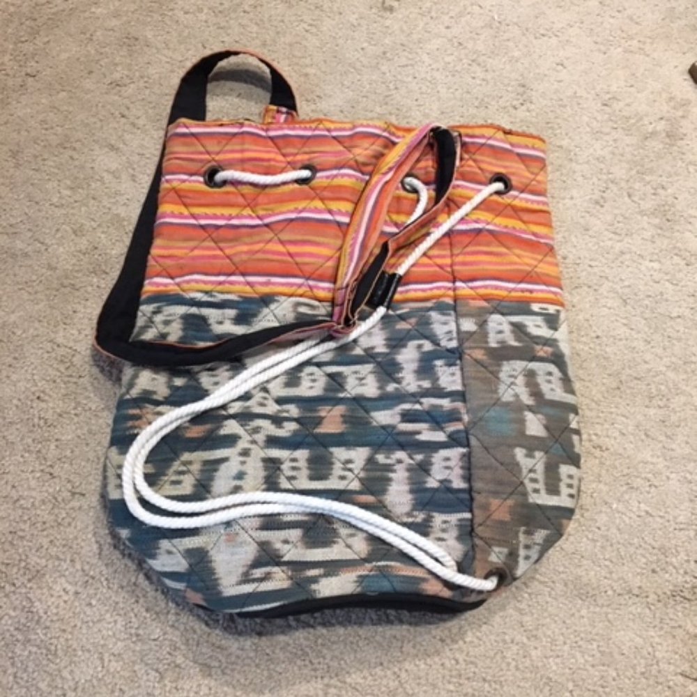 Boho Quilted Multi-Colored Drawstring Backpack Sh… - image 2